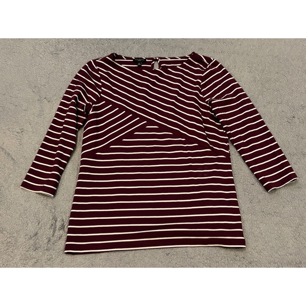 Talbots Petites Burgundy White Striped 3/4 Sleeve Knit Top Sp VN70